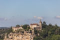 Panoramic view of bishop palace or Rocamadour castle on cliff.ÃÂ Lot, Occitania